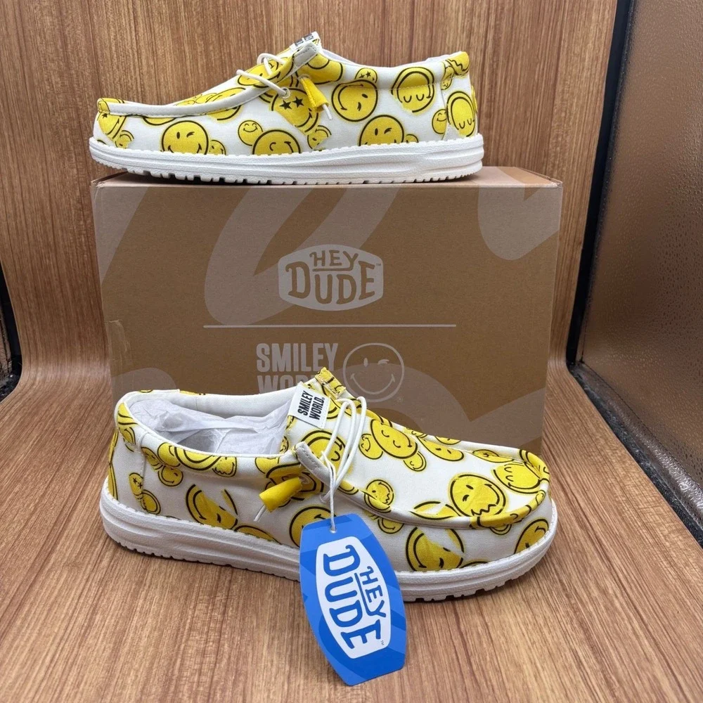 Hey Dude Wally Smiley Mens Size 13 White Yellow New SmileyWorld Loafers #1249